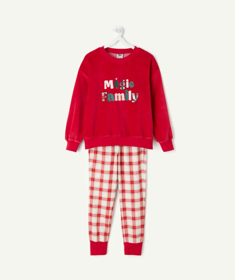 Pyjama chaud effet polaire garçon rouge avec message imprimé noël