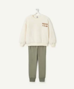 Pyjama chaud effets velours garçon beige et kaki