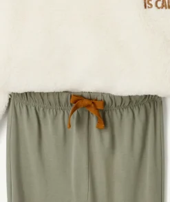 Pyjama chaud effets velours garçon beige et kaki