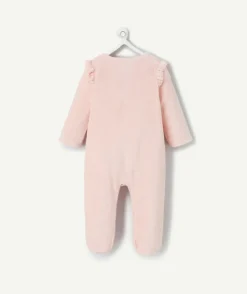 Pyjama chaud effet velours bébé fille rose à volants