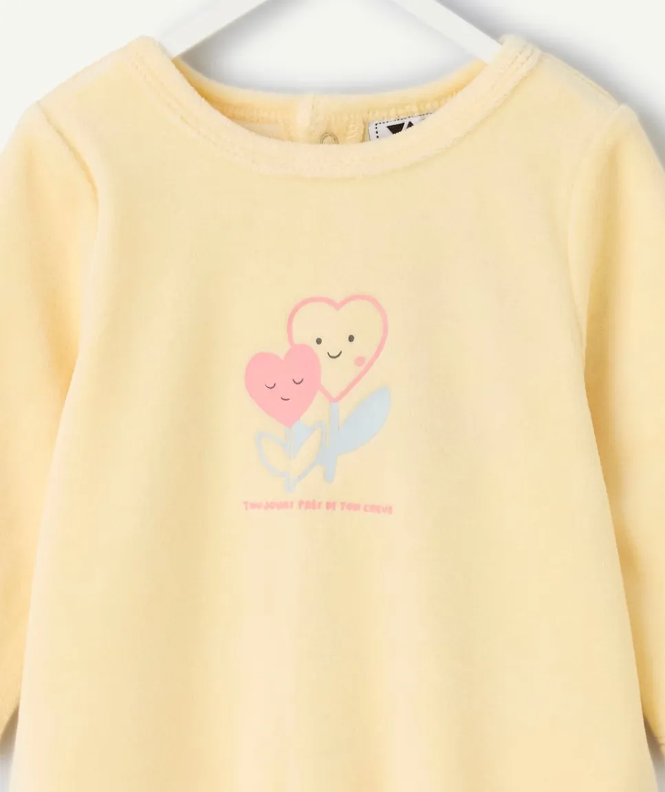 Pyjama chaud effet velours bébé fille jaune avec imprimé cœur