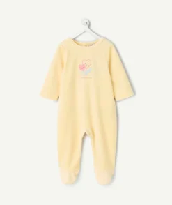 Pyjama chaud effet velours bébé fille jaune avec imprimé cœur