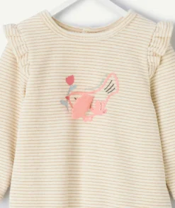 Pyjama chaud effet velours bébé fille rayé imprimé oiseau