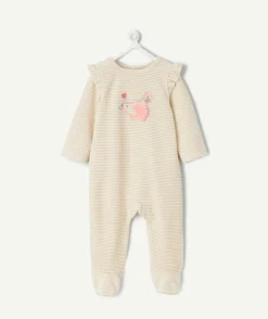 Pyjama chaud effet velours bébé fille rayé imprimé oiseau