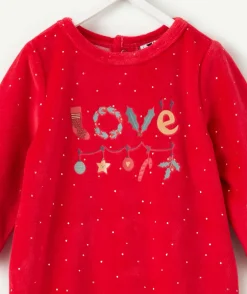 Pyjama chaud effet velours bébé rouge imprimé