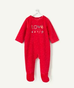 Pyjama chaud effet velours bébé rouge imprimé