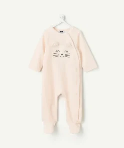 Pyjama chaud effet velours bébé fille beige motif chat