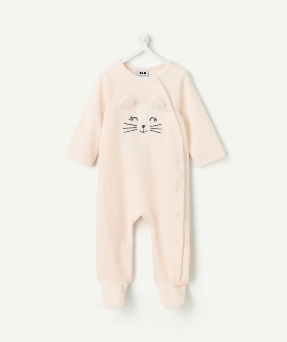 Pyjama chaud effet velours bébé fille beige motif chat