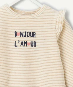 Pyjama chaud effet velours bébé fille rayé à volants