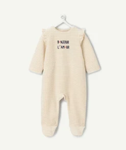 Pyjama chaud effet velours bébé fille rayé à volants