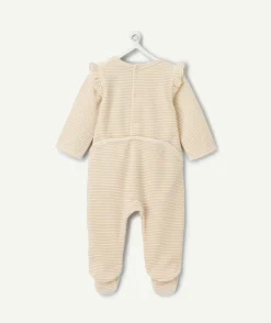 Pyjama chaud effet velours bébé fille rayé à volants