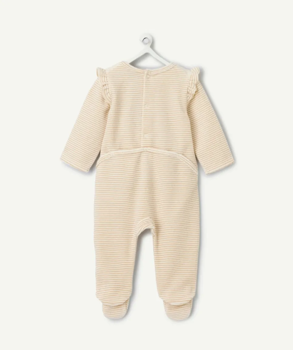 Pyjama chaud effet velours bébé fille rayé à volants