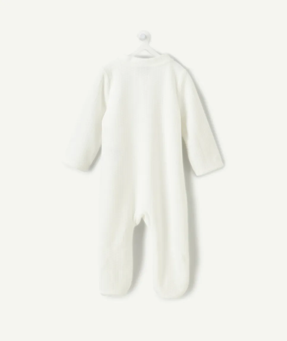 Pyjama chaud effet velours bébé garçon blanc motif oiseau
