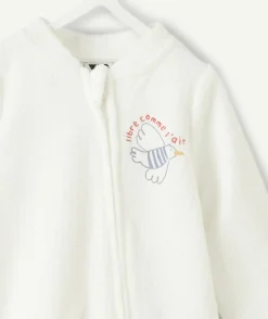 Pyjama chaud effet velours bébé garçon blanc motif oiseau