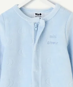 Pyjama chaud effet velours bébé garçon en coton bleu imprimé