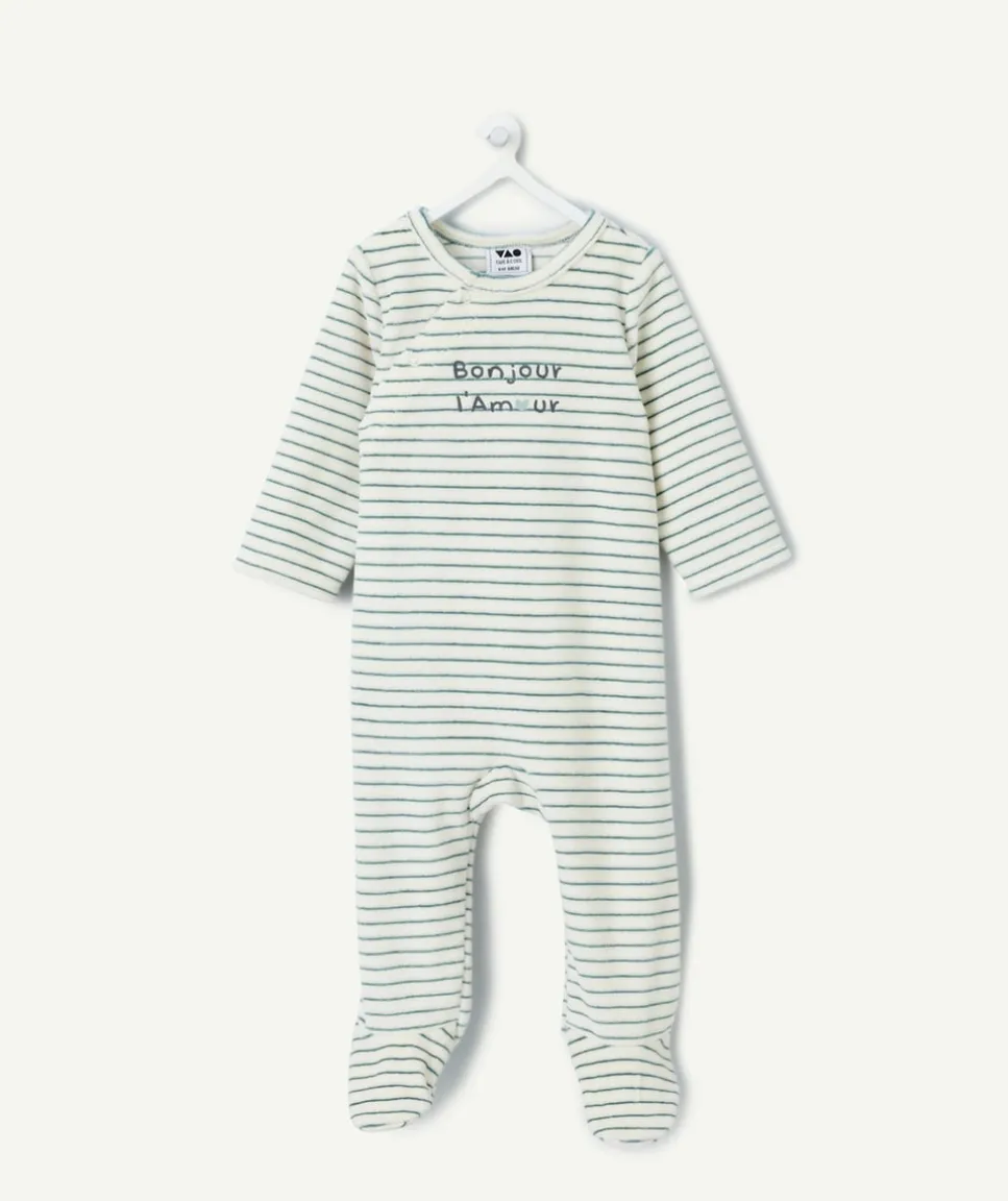 Pyjama chaud effet velours bébé garçon rayé vert
