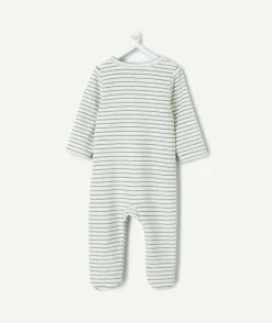 Pyjama chaud effet velours bébé garçon rayé vert