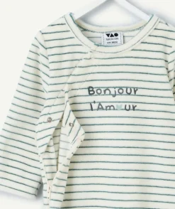 Pyjama chaud effet velours bébé garçon rayé vert