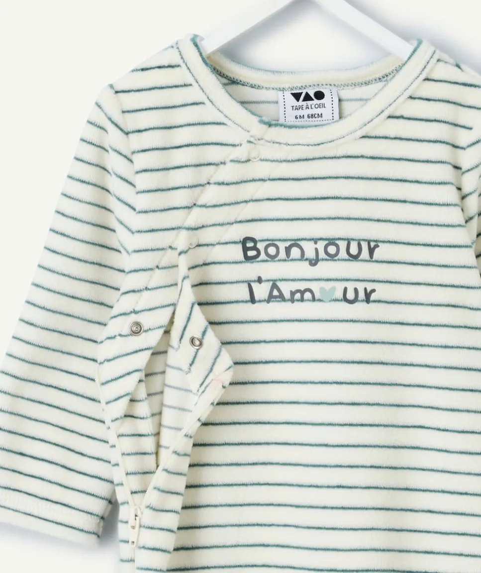 Pyjama chaud effet velours bébé garçon rayé vert