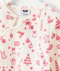 Pyjama chaud effet velours bébé imprimé coton blanc