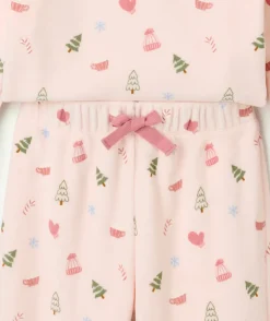 Pyjama chaud effet velours fille rose imprimé sapins