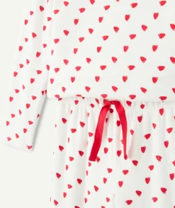 Pyjama chaud effet velours fille écru imprimé cœurs