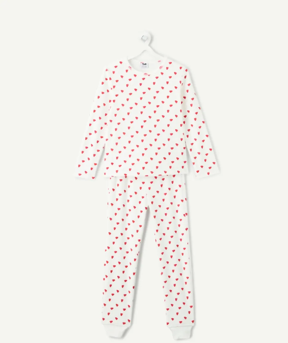 Pyjama chaud effet velours fille écru imprimé cœurs