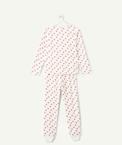 Pyjama chaud effet velours fille écru imprimé cœurs
