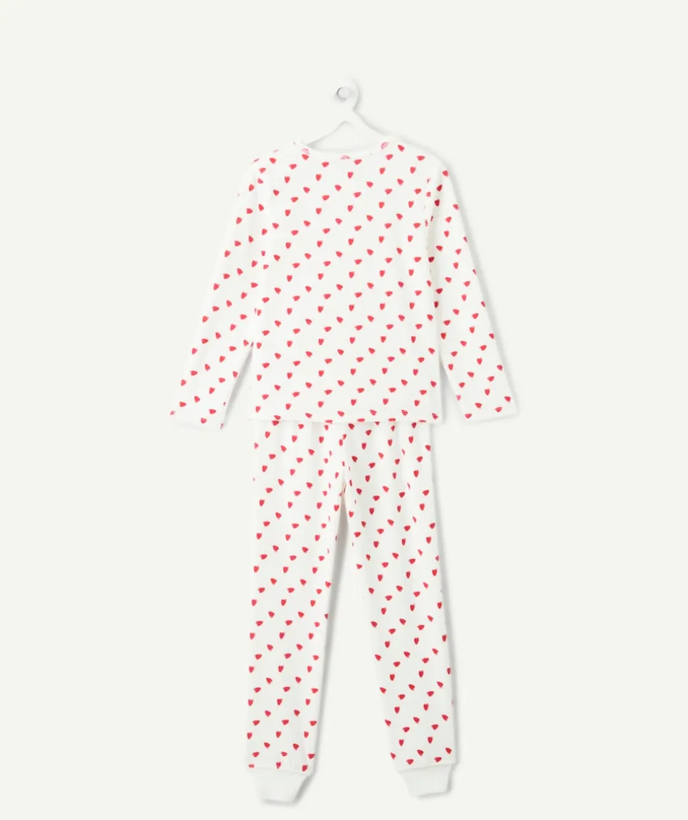 Pyjama chaud effet velours fille écru imprimé cœurs