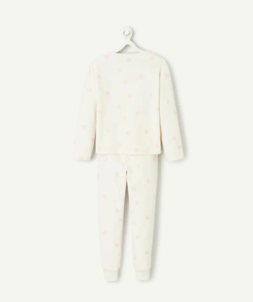 Pyjama chaud effet velours fille blanc à pois rose cupcake