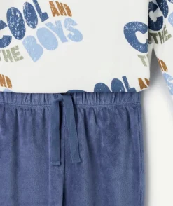 Pyjama chaud effet velours garçon bleu imprimé