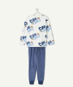 Pyjama chaud effet velours garçon bleu imprimé