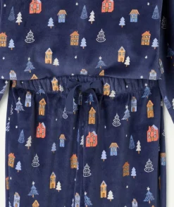 Pyjama chaud effet velours garçon imprimé maisons bleu nuit