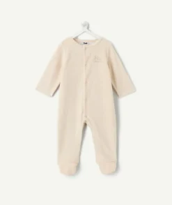 Pyjama chaud effet velours naissance mixte écru