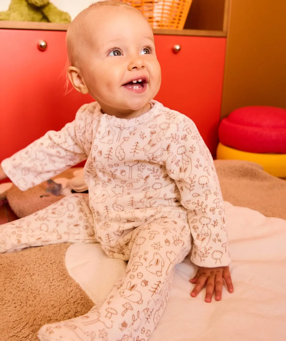 Pyjama chaud effet velours naissance écru imprimé