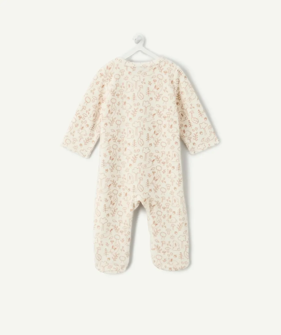 Pyjama chaud effet velours naissance écru imprimé