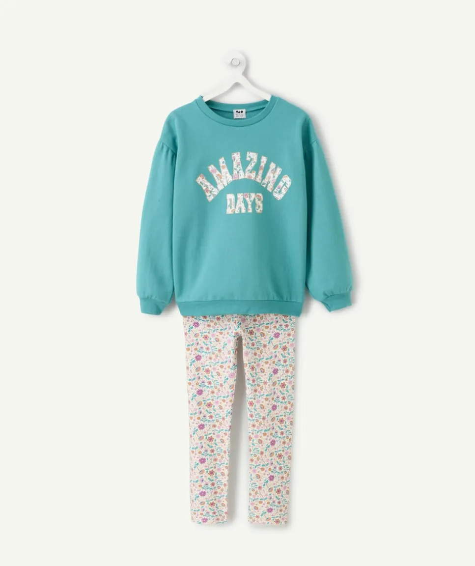 Pyjama chaud long fille bleu message fleuri