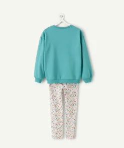 Pyjama chaud long fille bleu message fleuri