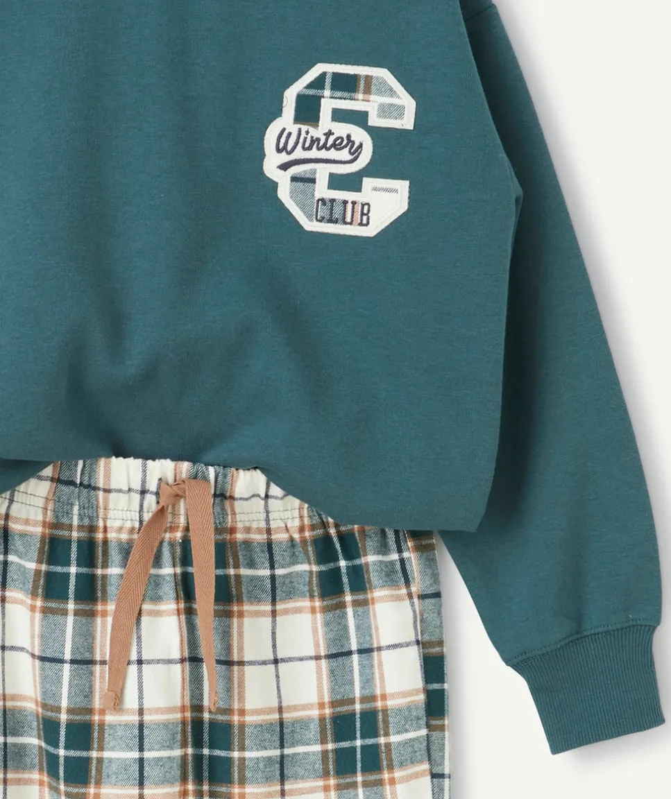 Pyjama chaud molletonné garçon vert imprimé carreaux