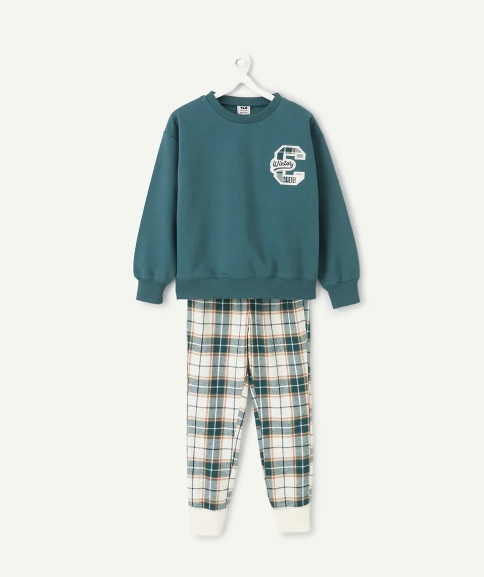 Pyjama chaud molletonné garçon vert imprimé carreaux