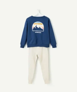 Pyjama chaud molletonné garçon bleu et beige