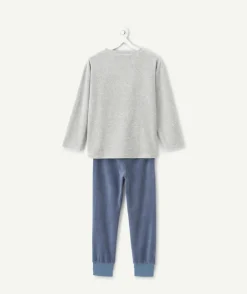 Pyjama chaud molletonné garçon gris imprimé montagne