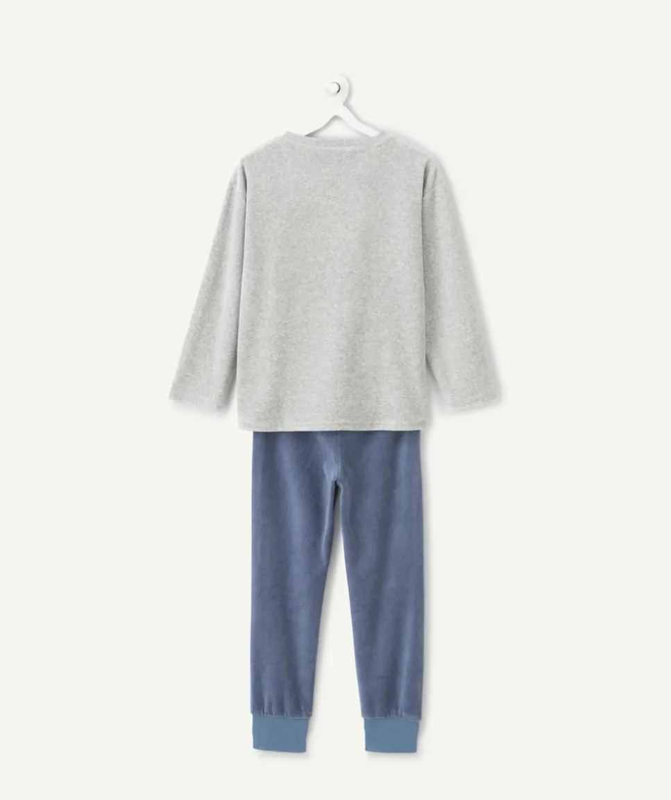 Pyjama chaud molletonné garçon gris imprimé montagne