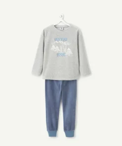 Pyjama chaud molletonné garçon gris imprimé montagne