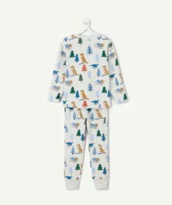 Pyjama chaud molletonné garçon gris imprimé dinosaures