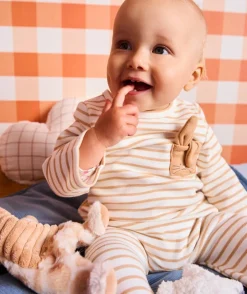 Pyjama chaud molletonné mixte rayé poche lapin