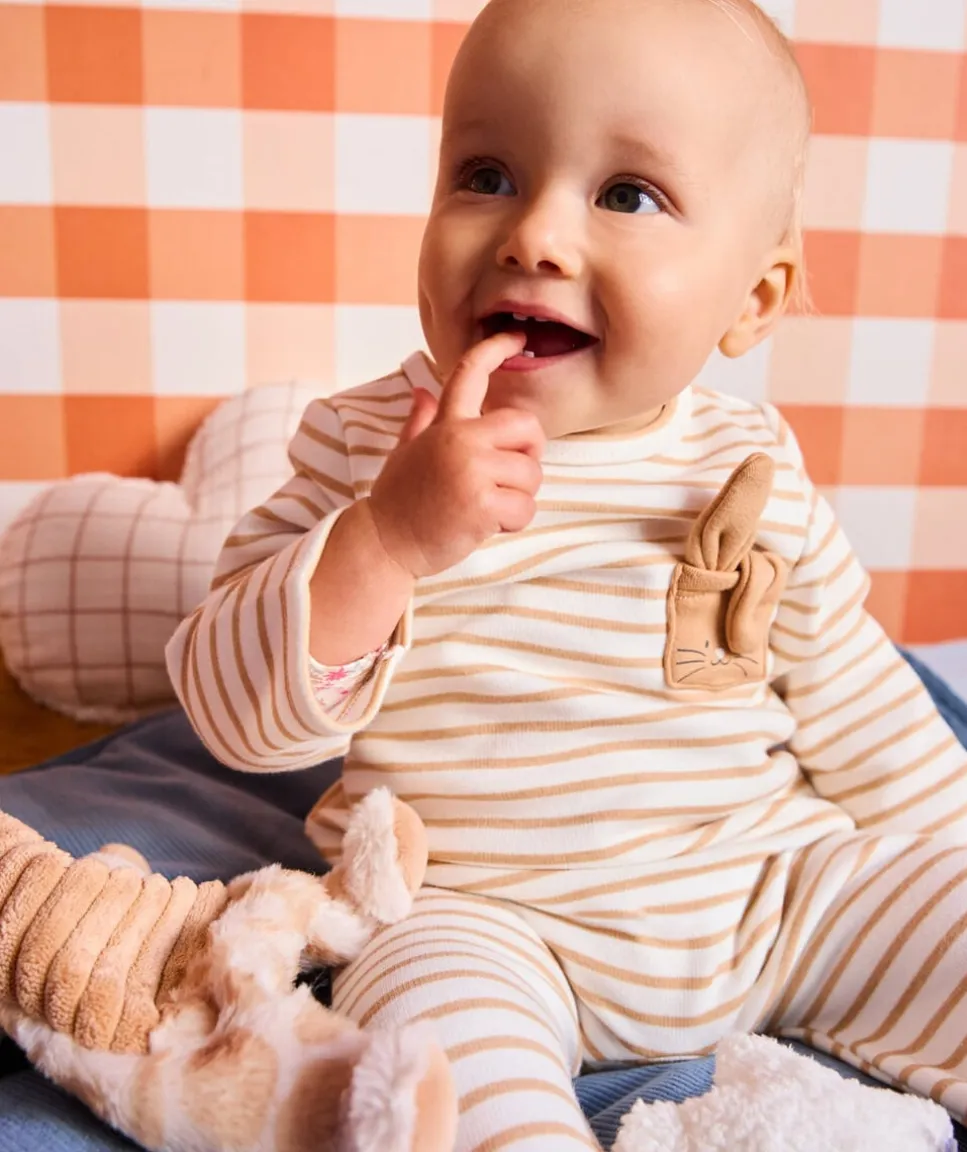 Pyjama chaud molletonné mixte rayé poche lapin