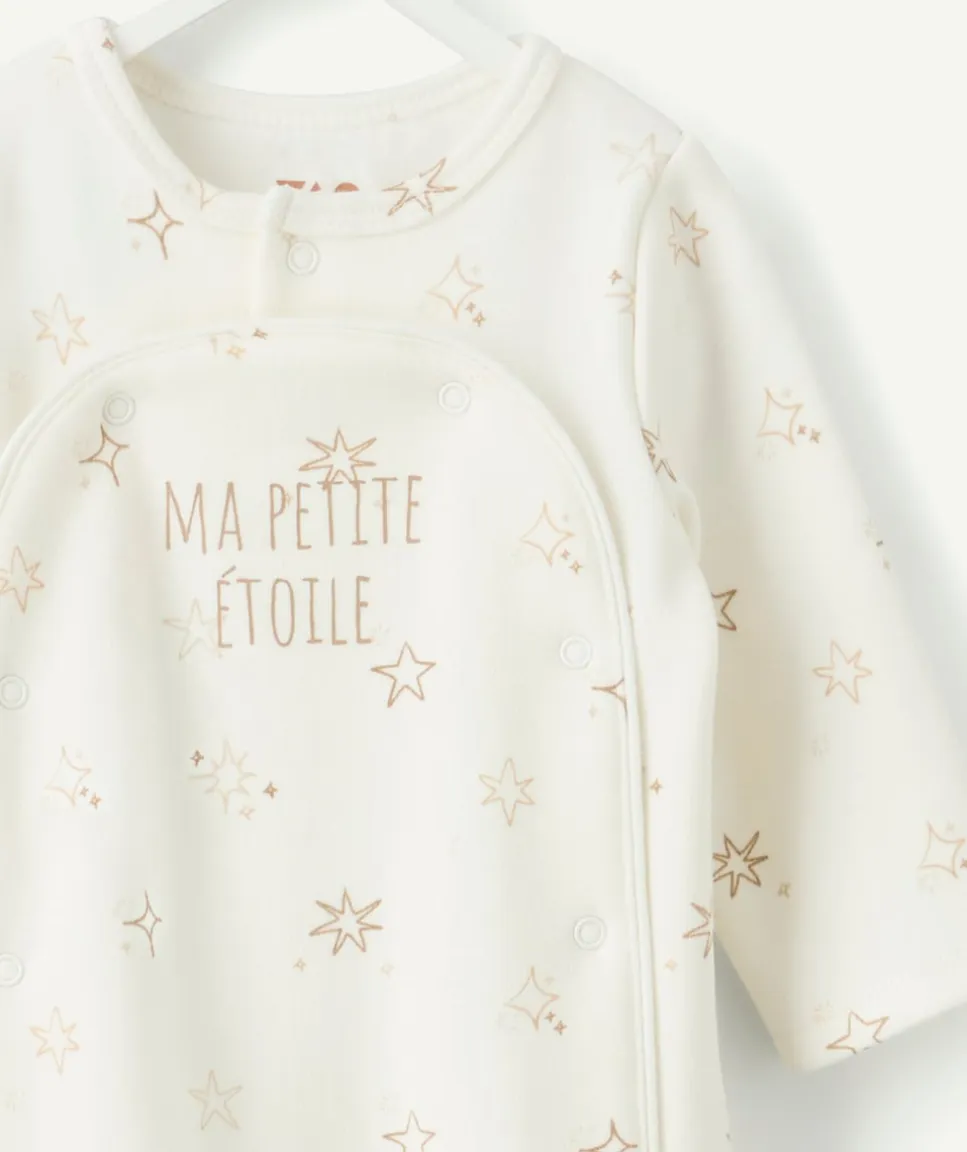 Pyjama chaud molletonné naissance écru imprimé étoiles