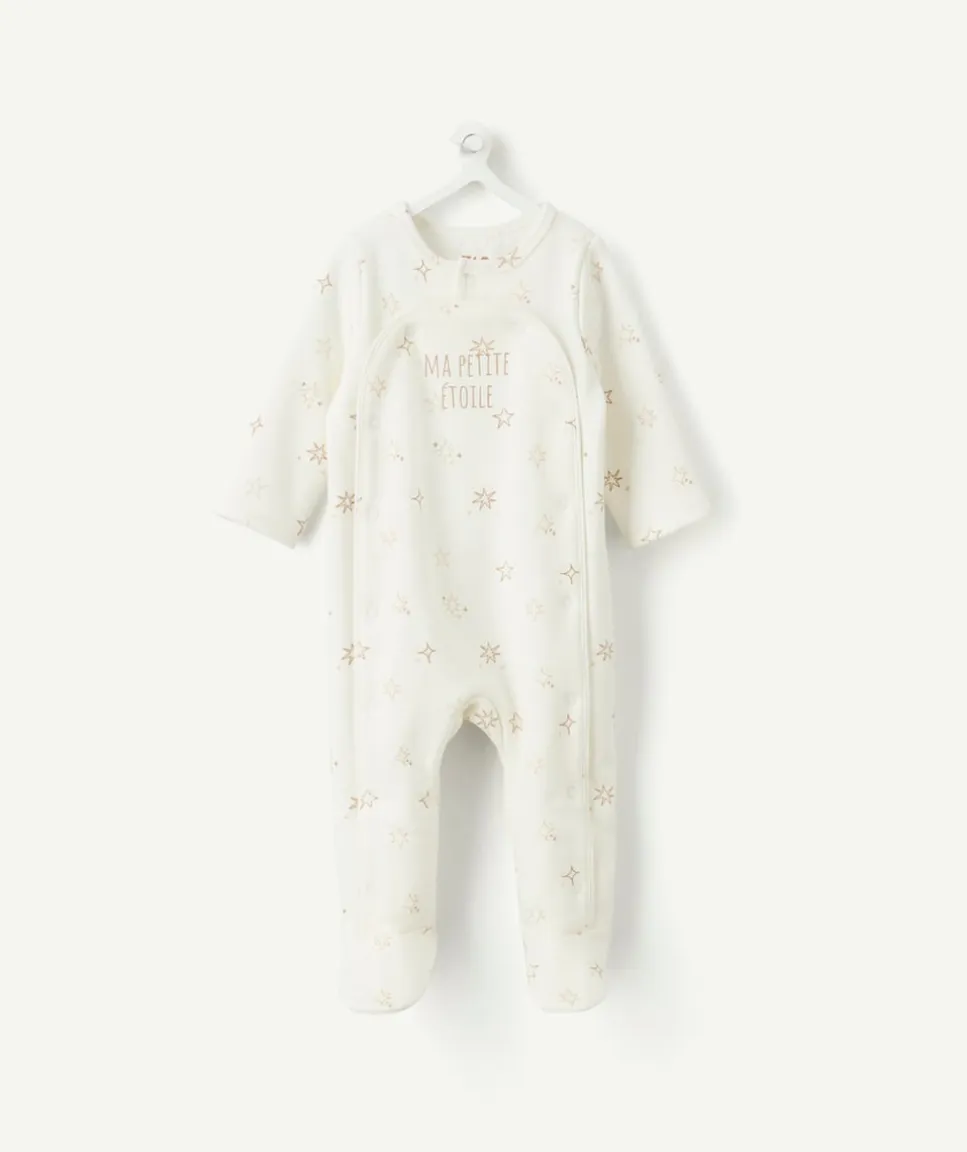 Pyjama chaud molletonné naissance écru imprimé étoiles