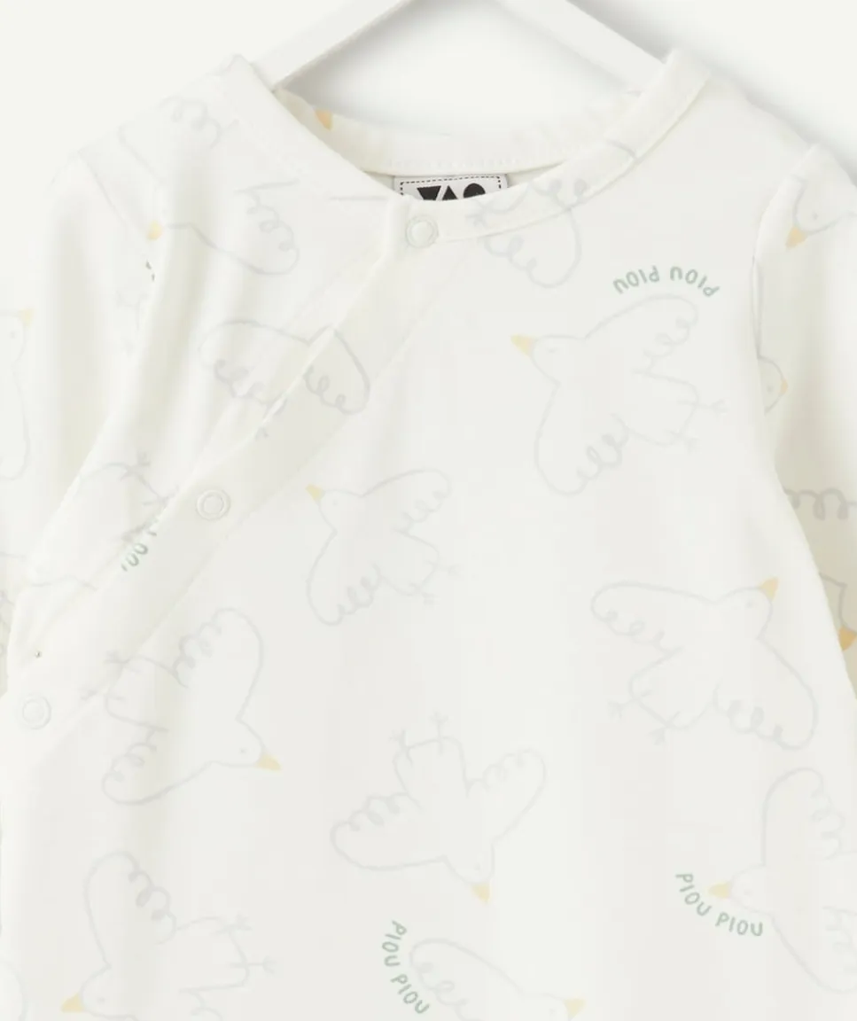 Pyjama coton bébé mixte à imprimé oiseaux écru